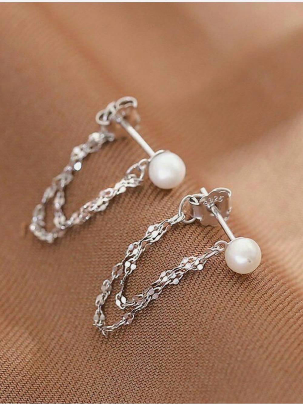 Silver Plated Round Pearl Tassel Earrings Drop Dangle Women Jewelry Lab-Created